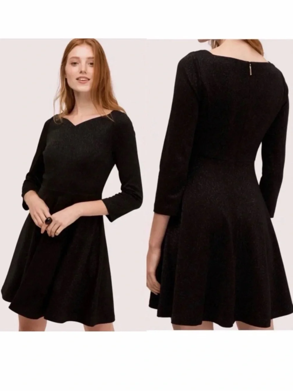 Kate Spade Sparkle Ponte Black Fit Flare Cocktail Dress Size 0